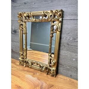 VTG Euromarchi Italian Ornate Gold Gilt Wall Mirror Baroque Rococo Style 16x12”